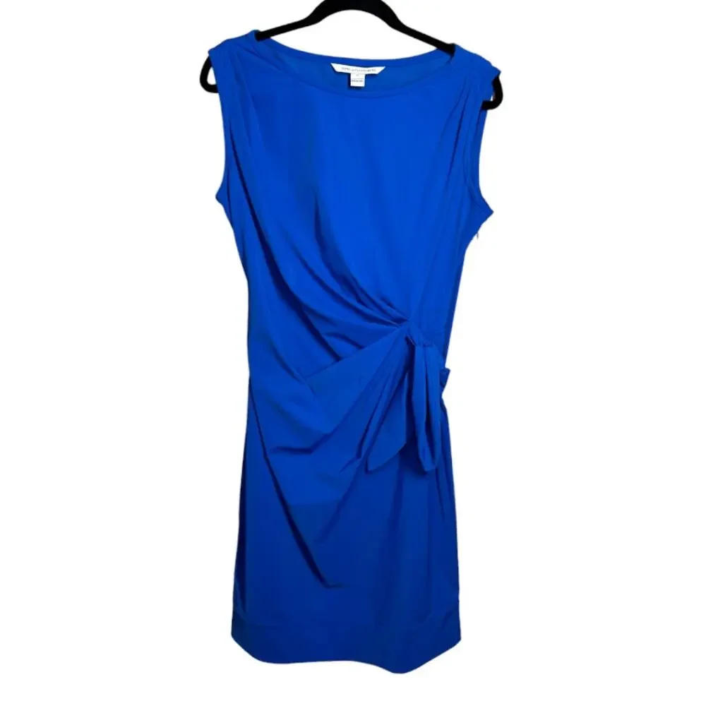 Diane Von Furstenberg Blue Faux Wrap Dress With Tie Belt Knee Length Size 12 - Picture 4 of 10